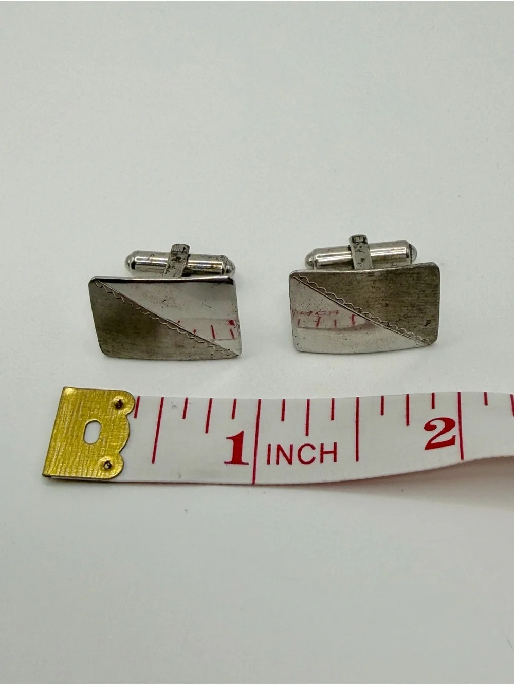 Vintage Mid Century Sterling Silver Rectangular Cufflinks Textured Pattern
